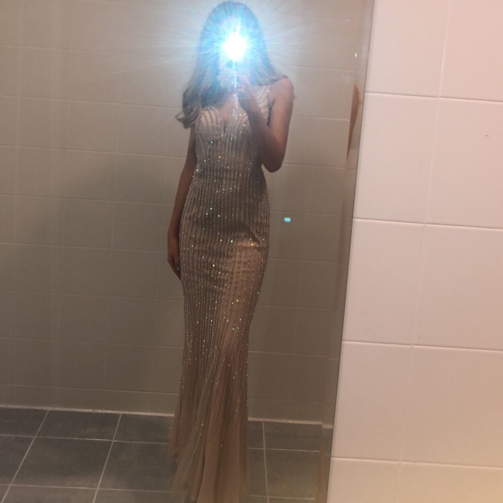 Prom Dress, Silver rhinestones mermaid w/clutch